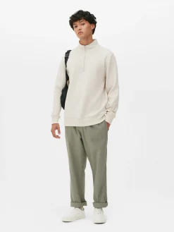 Sweats À Capuche Et Sweat-Shirts|Primark Sweat-shirt Texturé à Col Zippé Et Motif Géométrique Écru