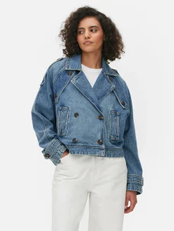 Denim|Manteaux Et Vestes|Primark Trench Court En Denim Bleu moyen