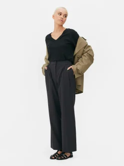 Hauts Et T-Shirts|Primark T-shirt à Col En V En Coton Mélangé Noir
