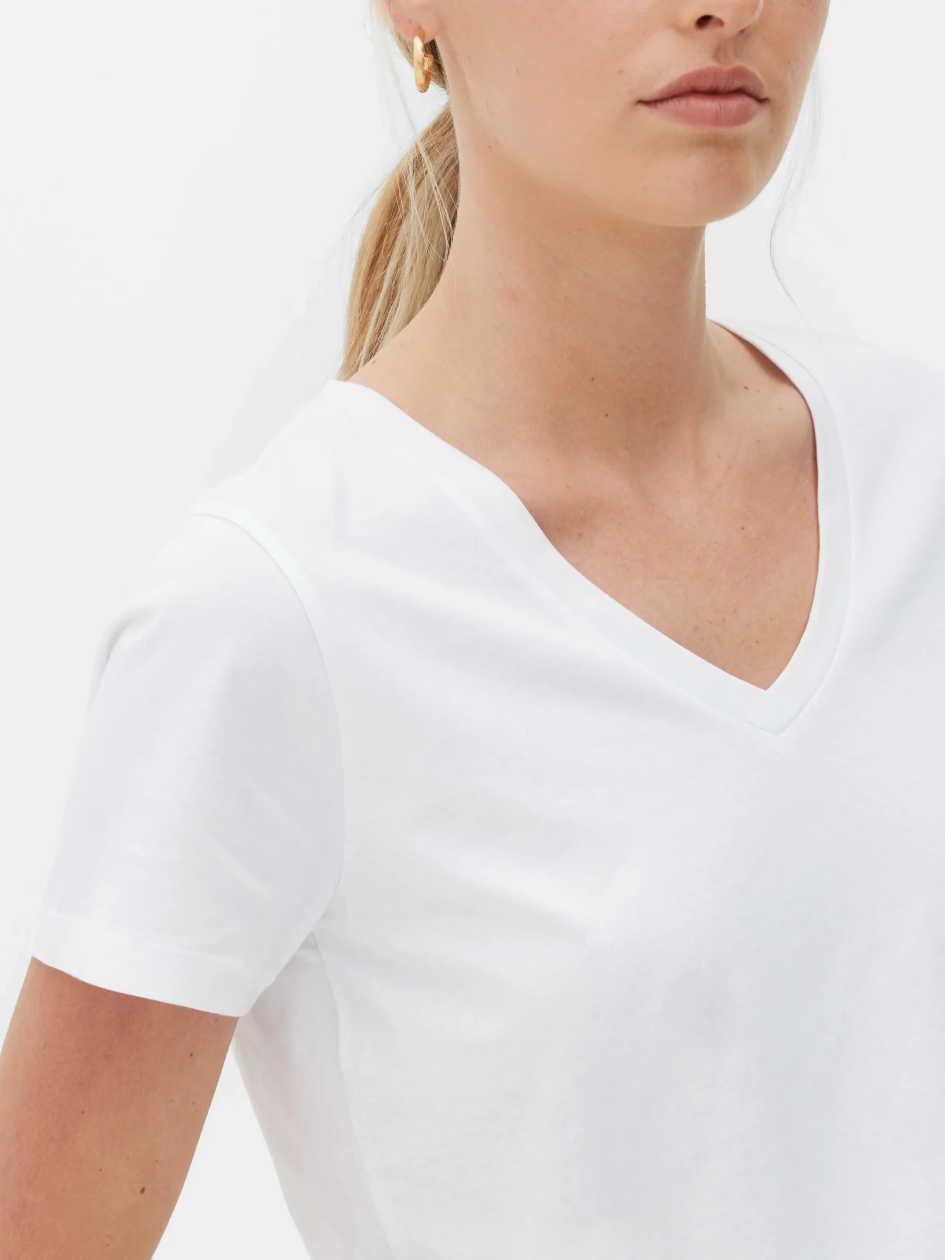 Hauts Et T-Shirts|Primark T-shirt à Col En V Et Manches Courtes Blanc