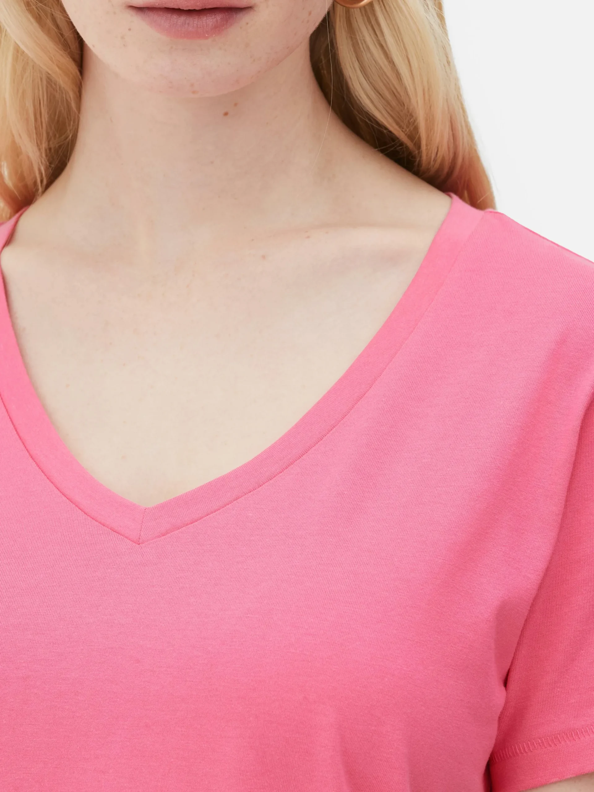 Hauts Et T-Shirts|Primark T-shirt à Col En V Et Manches Courtes Rose vif