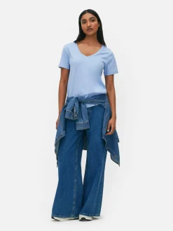 Hauts Et T-Shirts|Primark T-shirt à Col En V Et Manches Courtes Bleu moyen