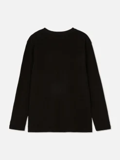 Hauts Et T-Shirts|Primark T-shirt à Manches Longues Et à Texture Gaufrée Noir