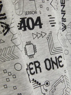 Hauts Et T-Shirts|Primark T-shirt à Manches Longues Et Motif Gaming Gris chiné