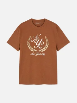 Hauts Et T-Shirts|Primark T-shirt à Motif Armoiries New York City Terre de Sienne