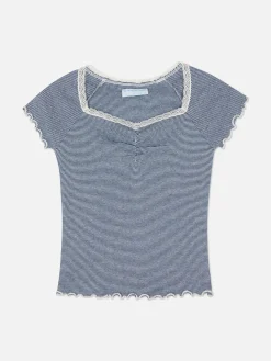 Hauts Et T-Shirts|Primark T-shirt à Rayures Et à Finitions En Dentelle Multicolore