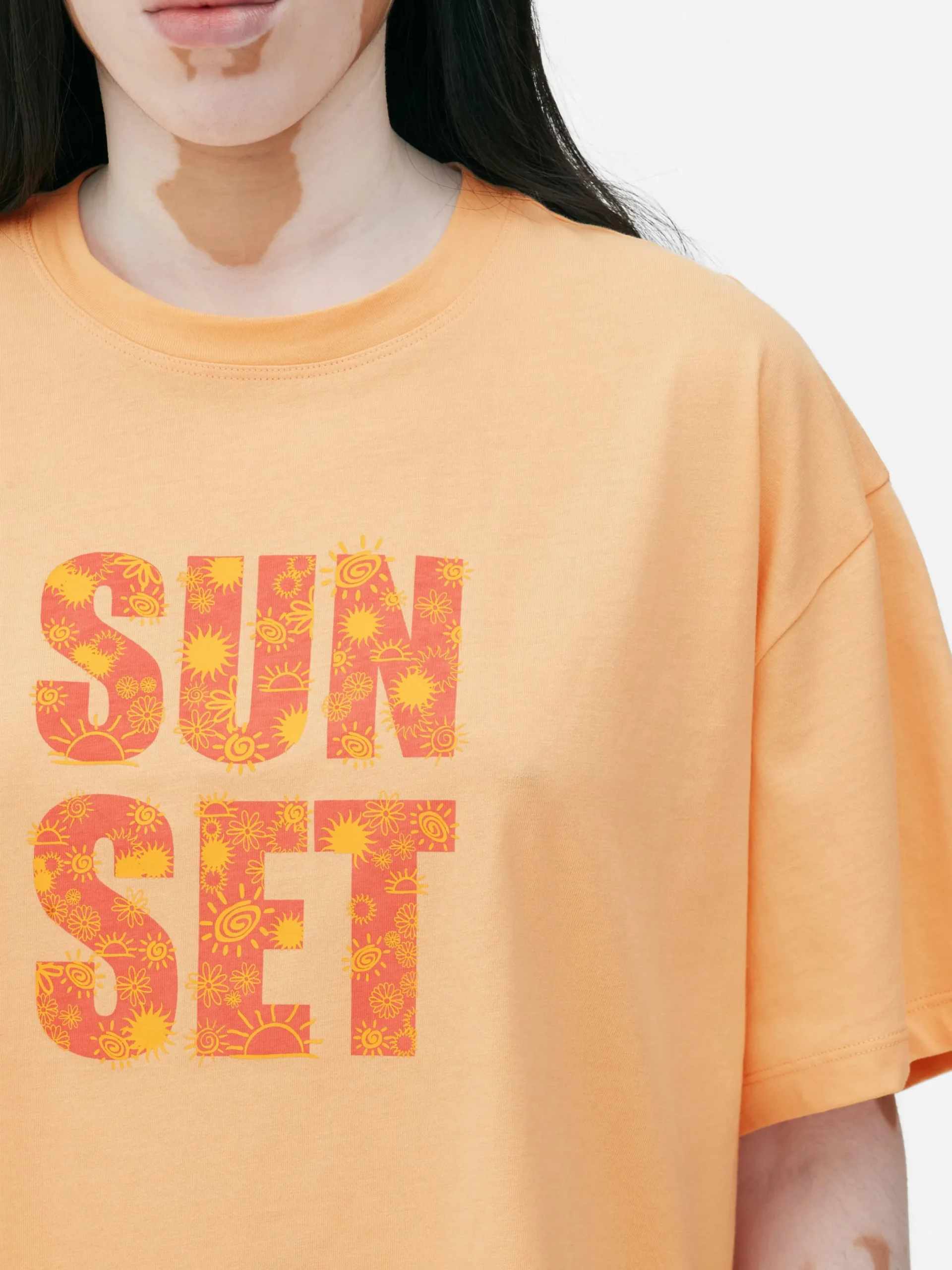 Hauts Et T-Shirts|Primark T-shirt Coupe Droite à Motif Graphique Orange clair