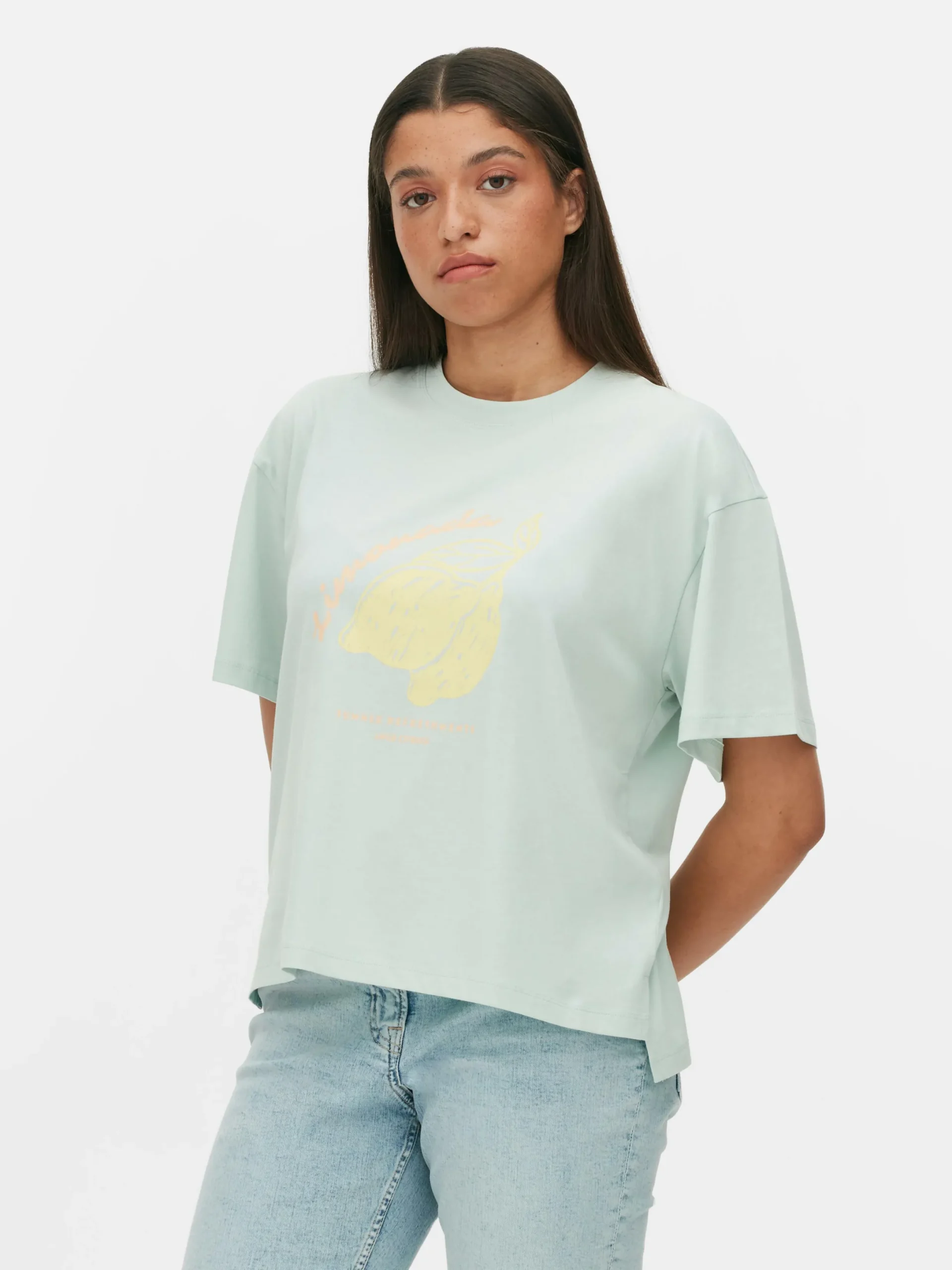 Hauts Et T-Shirts|Primark T-shirt Coupe Droite à Motif Graphique Vert menthe