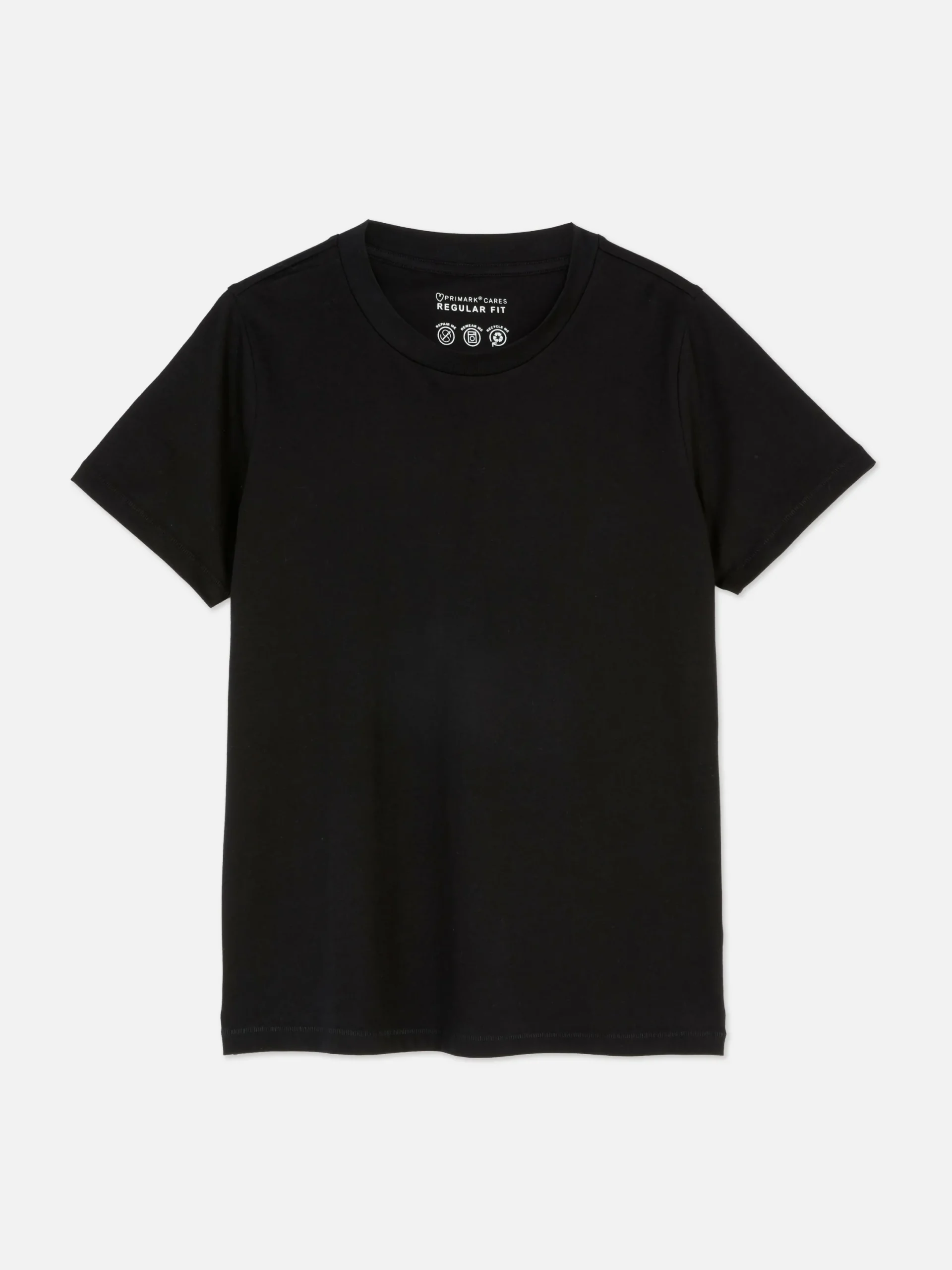 Hauts Et T-Shirts|Primark T-shirt Coupe Regular à Col Ras Du Cou Noir