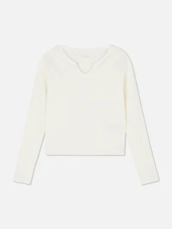 Hauts Et T-Shirts|Primark T-shirt Côtelé à Encolure Crantée Ivoire