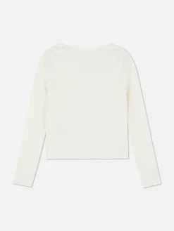 Hauts Et T-Shirts|Primark T-shirt Côtelé à Encolure Crantée Ivoire