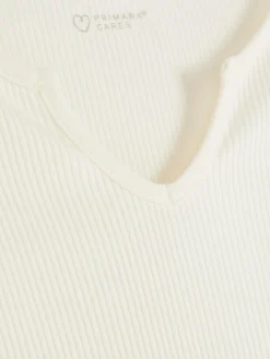Hauts Et T-Shirts|Primark T-shirt Côtelé à Encolure Crantée Ivoire