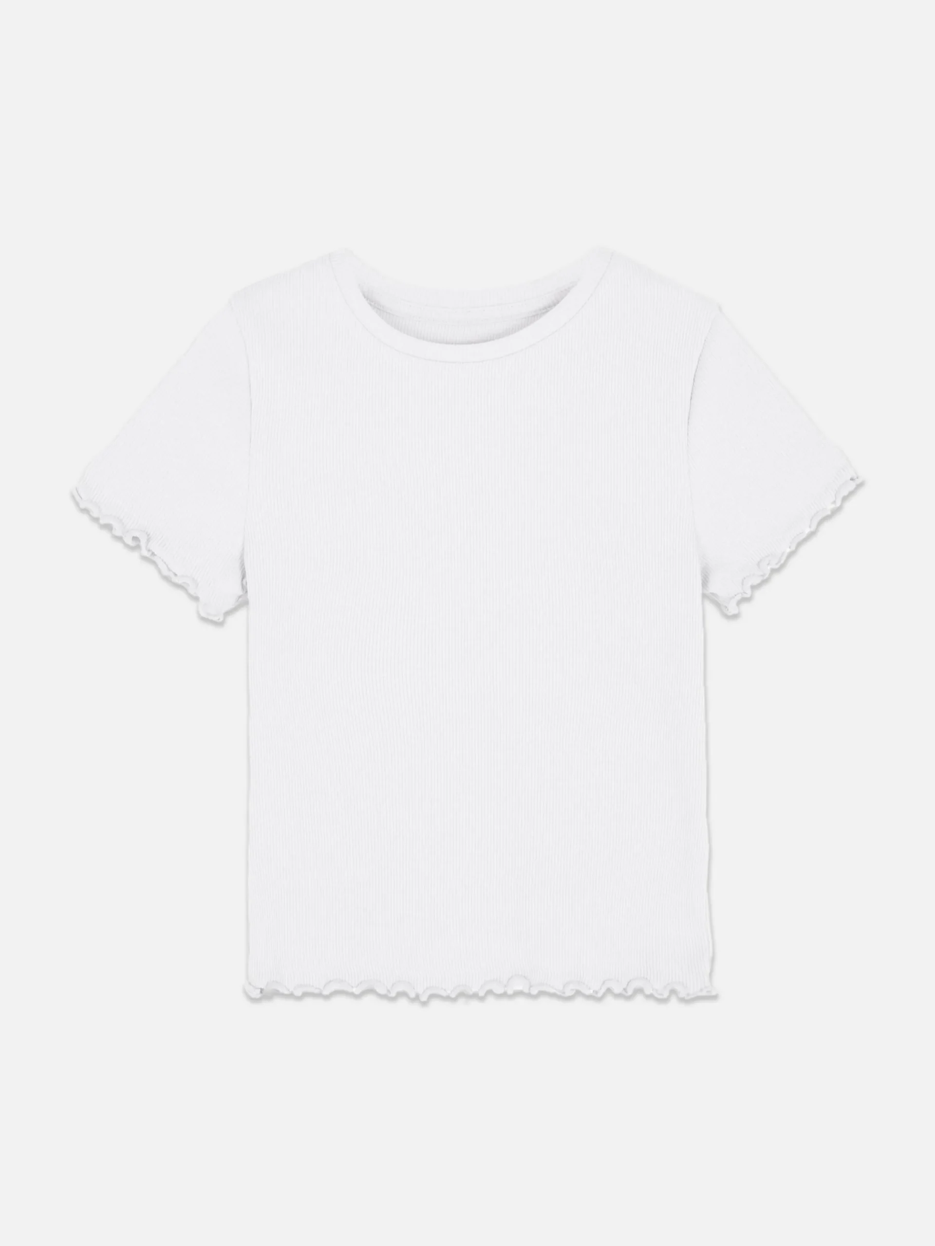 Hauts Et T-Shirts|Primark T-shirt Côtelé à Finition Festonnée à Coordonner Blanc