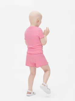 Hauts Et T-Shirts|Primark T-shirt Côtelé à Finition Festonnée à Coordonner Rose