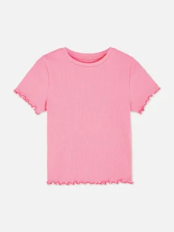Hauts Et T-Shirts|Primark T-shirt Côtelé à Finition Festonnée à Coordonner Rose