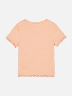 Hauts Et T-Shirts|Primark T-shirt Côtelé à Finition Festonnée à Coordonner Orange