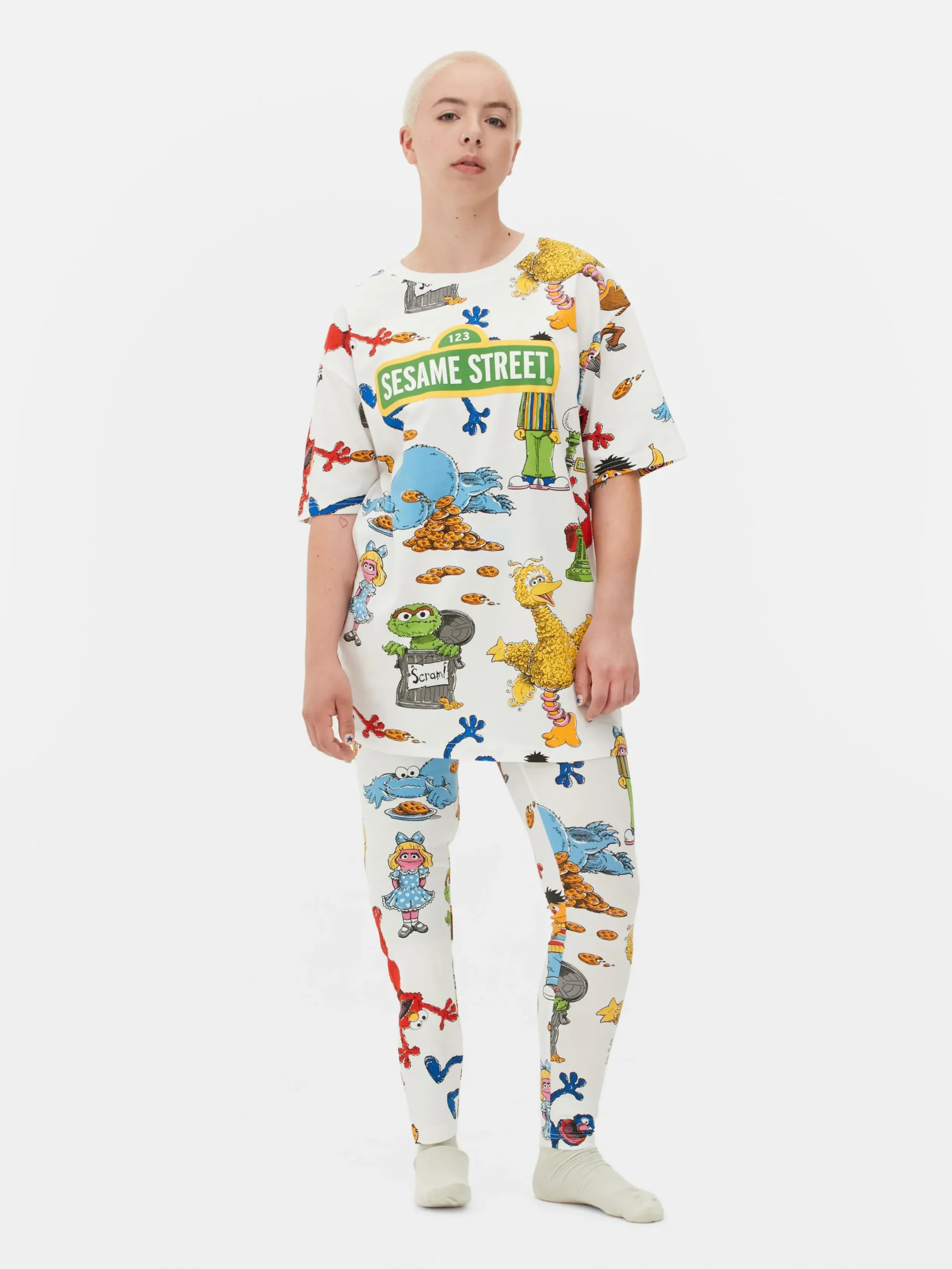 Hauts De Pyjama|Primark T-shirt De Nuit Graphique 1, Rue Sésame Blanc