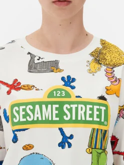 Hauts De Pyjama|Primark T-shirt De Nuit Graphique 1, Rue Sésame Blanc