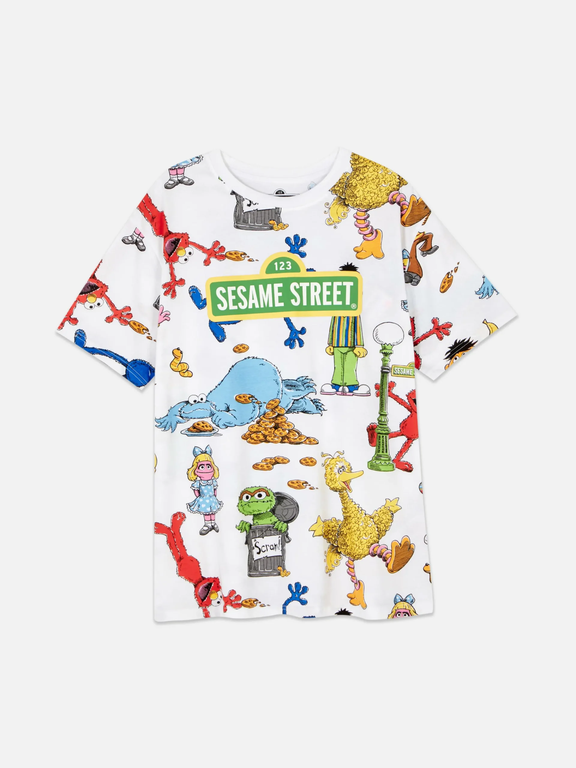 Hauts De Pyjama|Primark T-shirt De Nuit Graphique 1, Rue Sésame Blanc