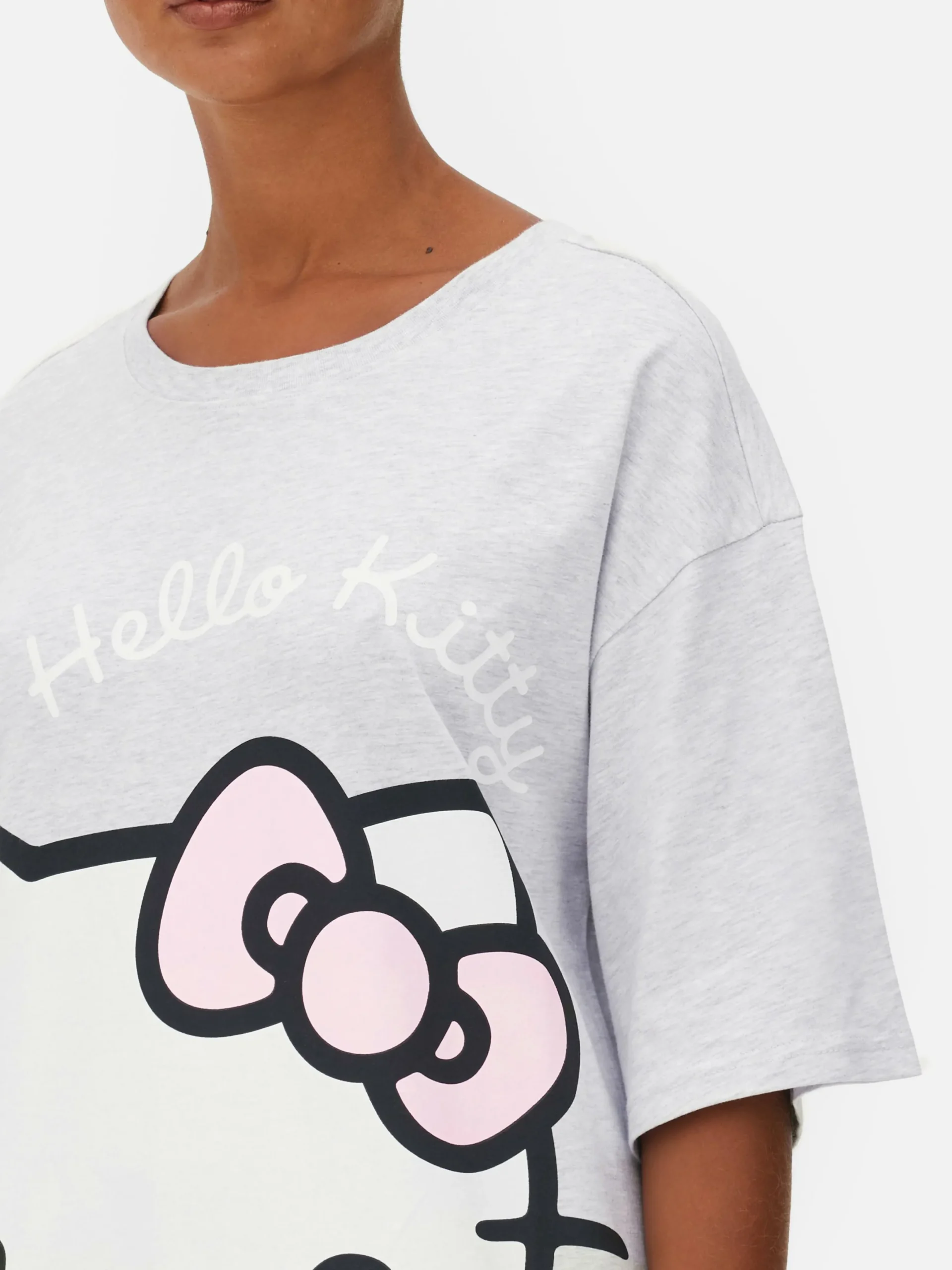 Chemises De Nuit Et Nuisettes|Primark T-shirt De Nuit Oversize Hello Kitty Gris chiné