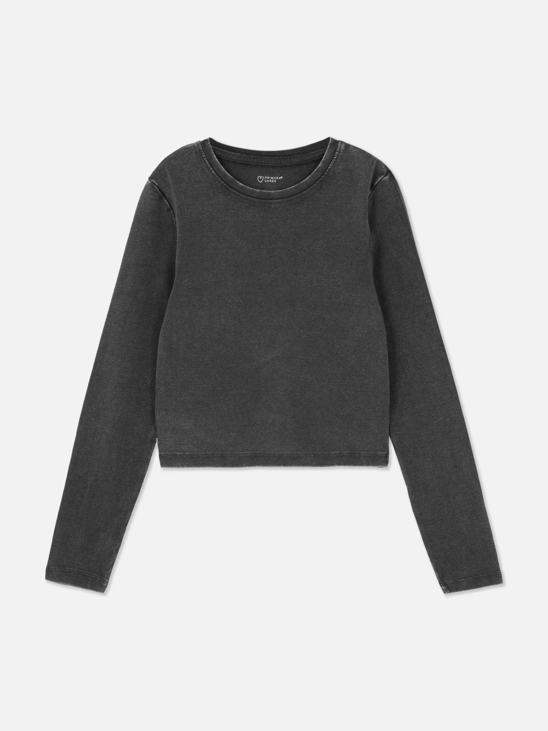 Hauts Et T-Shirts|Primark T-shirt Délavé à L'acide à Manches Longues Anthracite