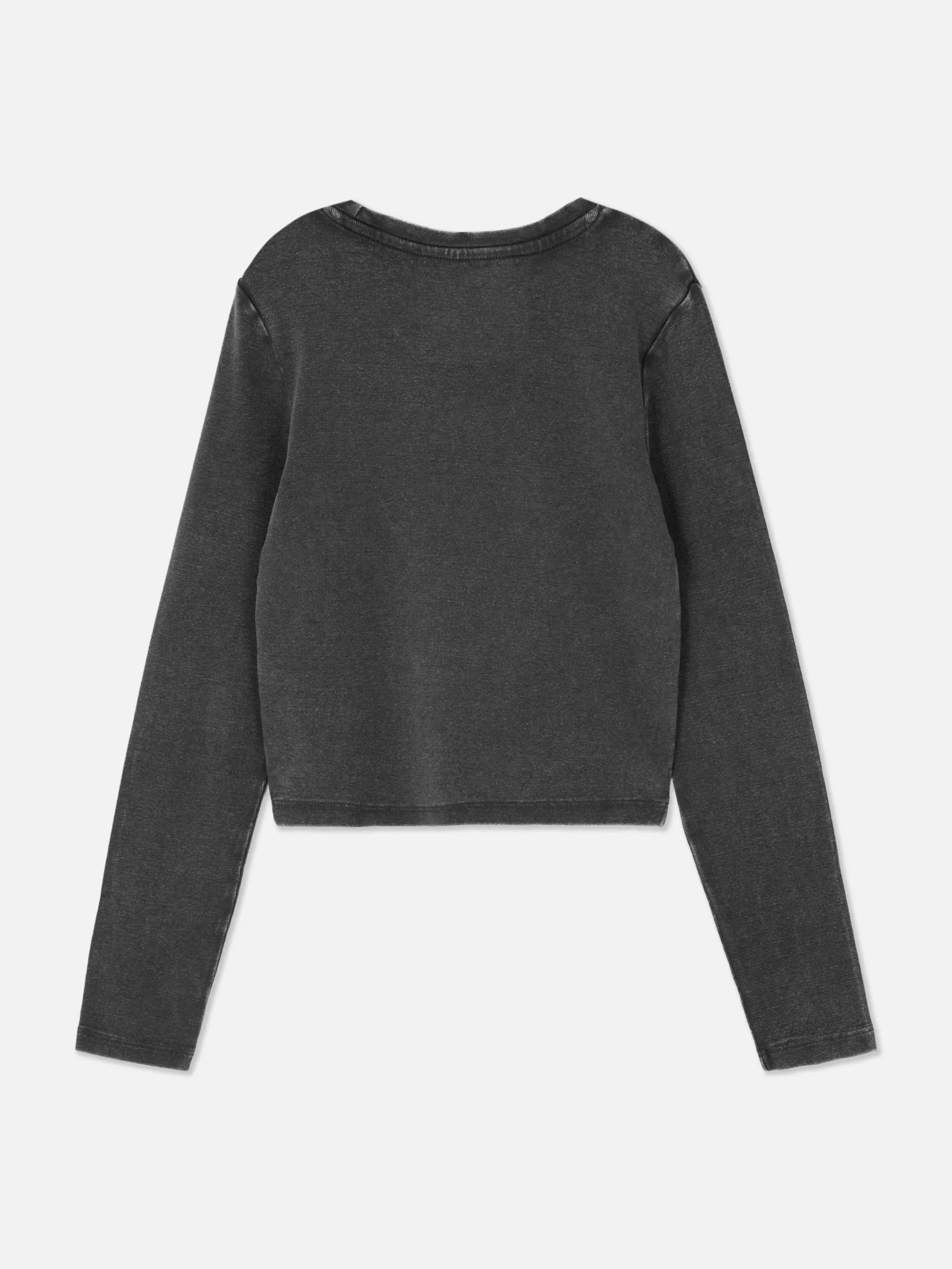 Hauts Et T-Shirts|Primark T-shirt Délavé à L'acide à Manches Longues Anthracite