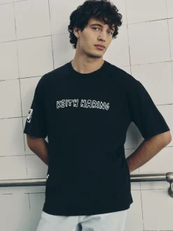 T-Shirts Et Sweat-Shirts À Motifs|Hauts Et T-Shirts|Primark T-shirt Délavé à L'acide Disney Mickey Mouse X Keith Haring Noir
