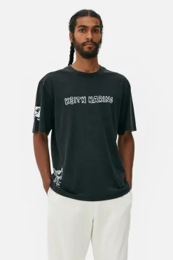 T-Shirts Et Sweat-Shirts À Motifs|Hauts Et T-Shirts|Primark T-shirt Délavé à L'acide Disney Mickey Mouse X Keith Haring Noir