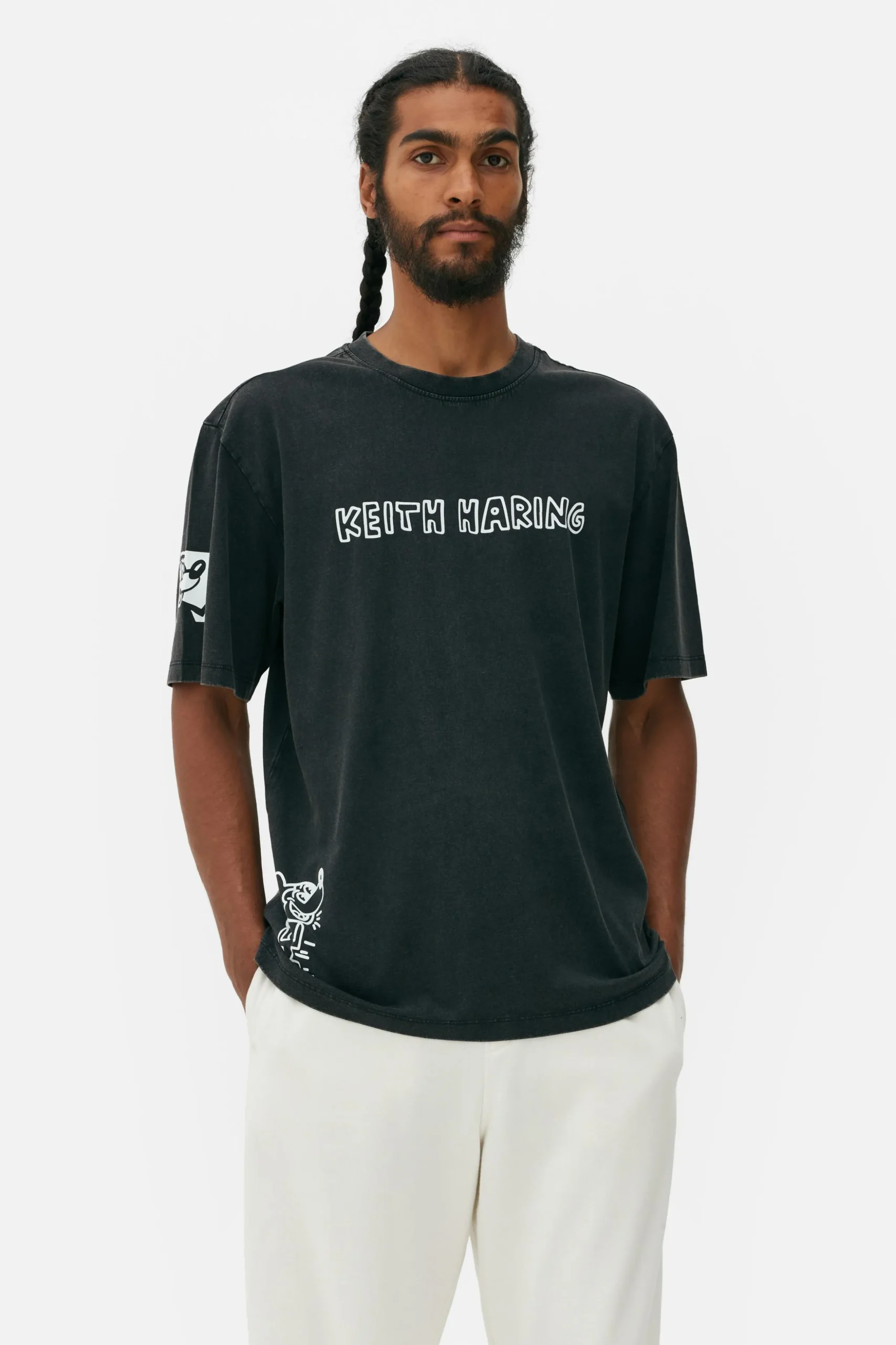 T-Shirts Et Sweat-Shirts À Motifs|Hauts Et T-Shirts|Primark T-shirt Délavé à L'acide Disney Mickey Mouse X Keith Haring Noir
