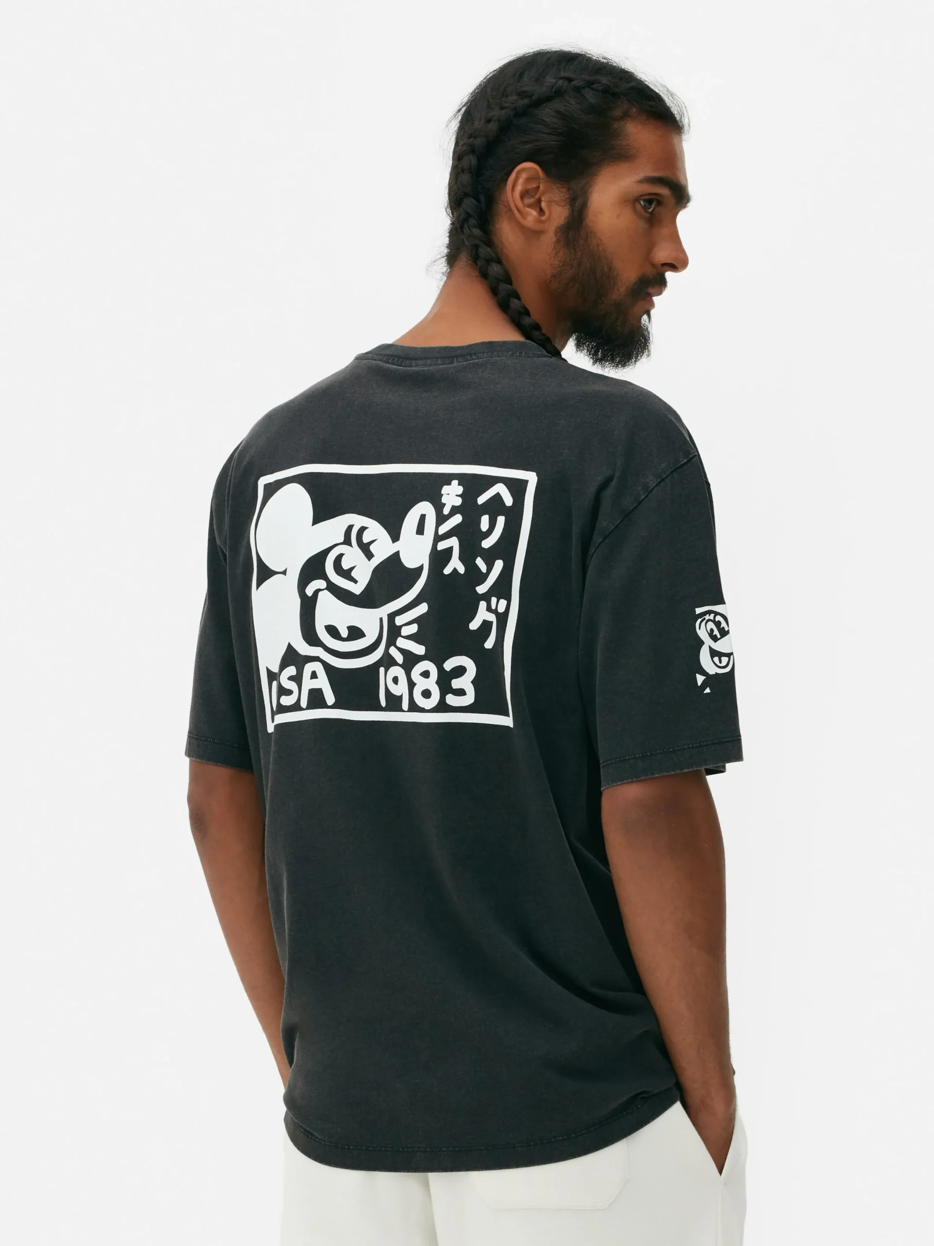 T-Shirts Et Sweat-Shirts À Motifs|Hauts Et T-Shirts|Primark T-shirt Délavé à L'acide Disney Mickey Mouse X Keith Haring Noir