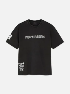 T-Shirts Et Sweat-Shirts À Motifs|Hauts Et T-Shirts|Primark T-shirt Délavé à L'acide Disney Mickey Mouse X Keith Haring Noir