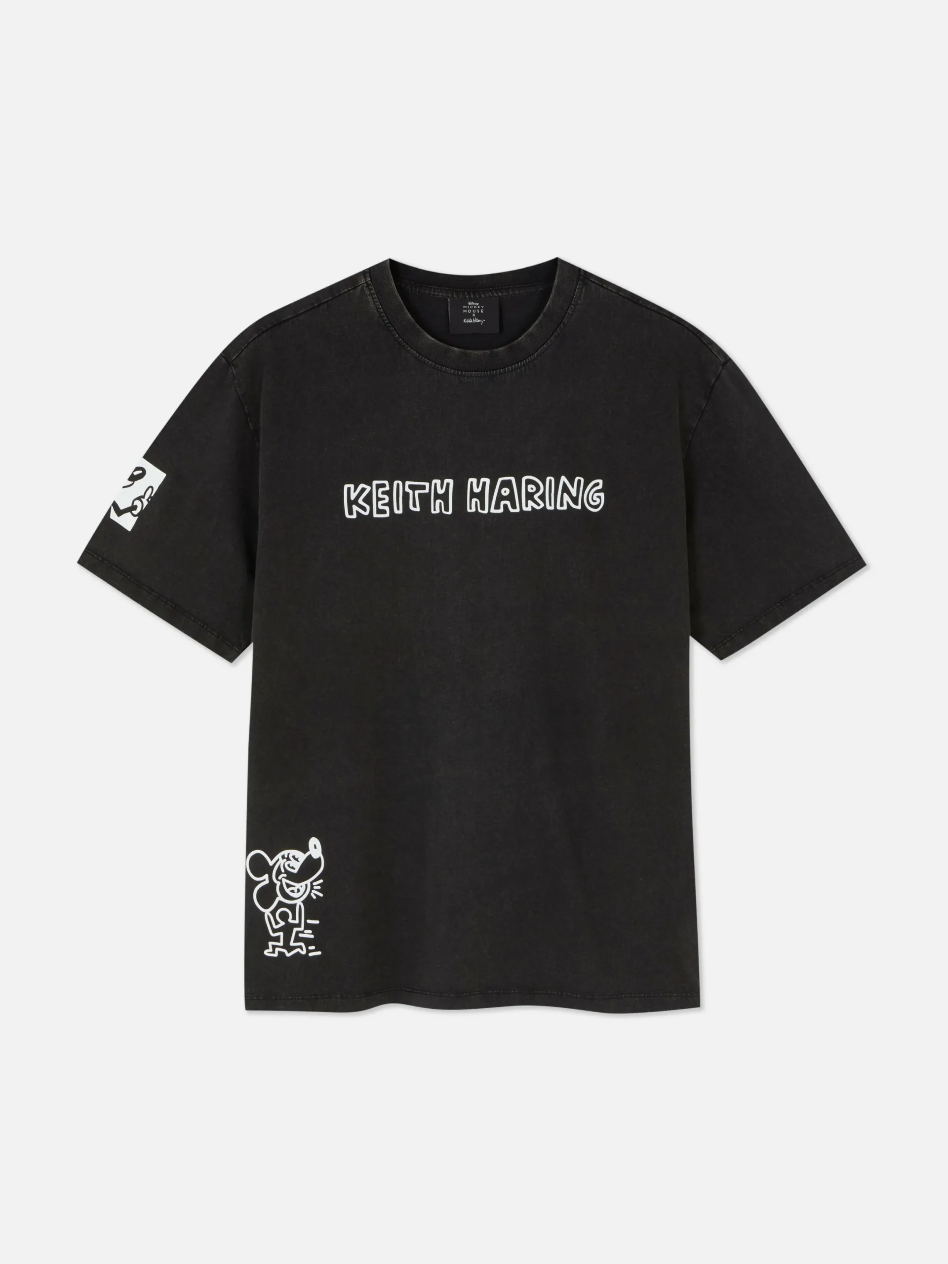 T-Shirts Et Sweat-Shirts À Motifs|Hauts Et T-Shirts|Primark T-shirt Délavé à L'acide Disney Mickey Mouse X Keith Haring Noir