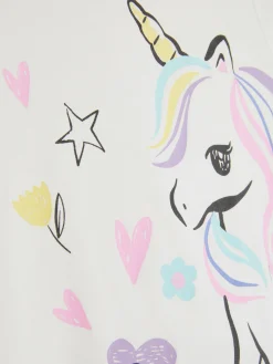 Hauts Et T-Shirts|Primark T-shirt Graphique Licorne Blanc