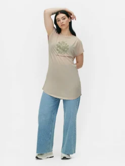 Hauts Et T-Shirts|Primark T-shirt Long à Col Ras-du-cou Fauve