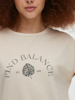 Hauts Et T-Shirts|Primark T-shirt Long Imprimé à Manches Courtes Naturel