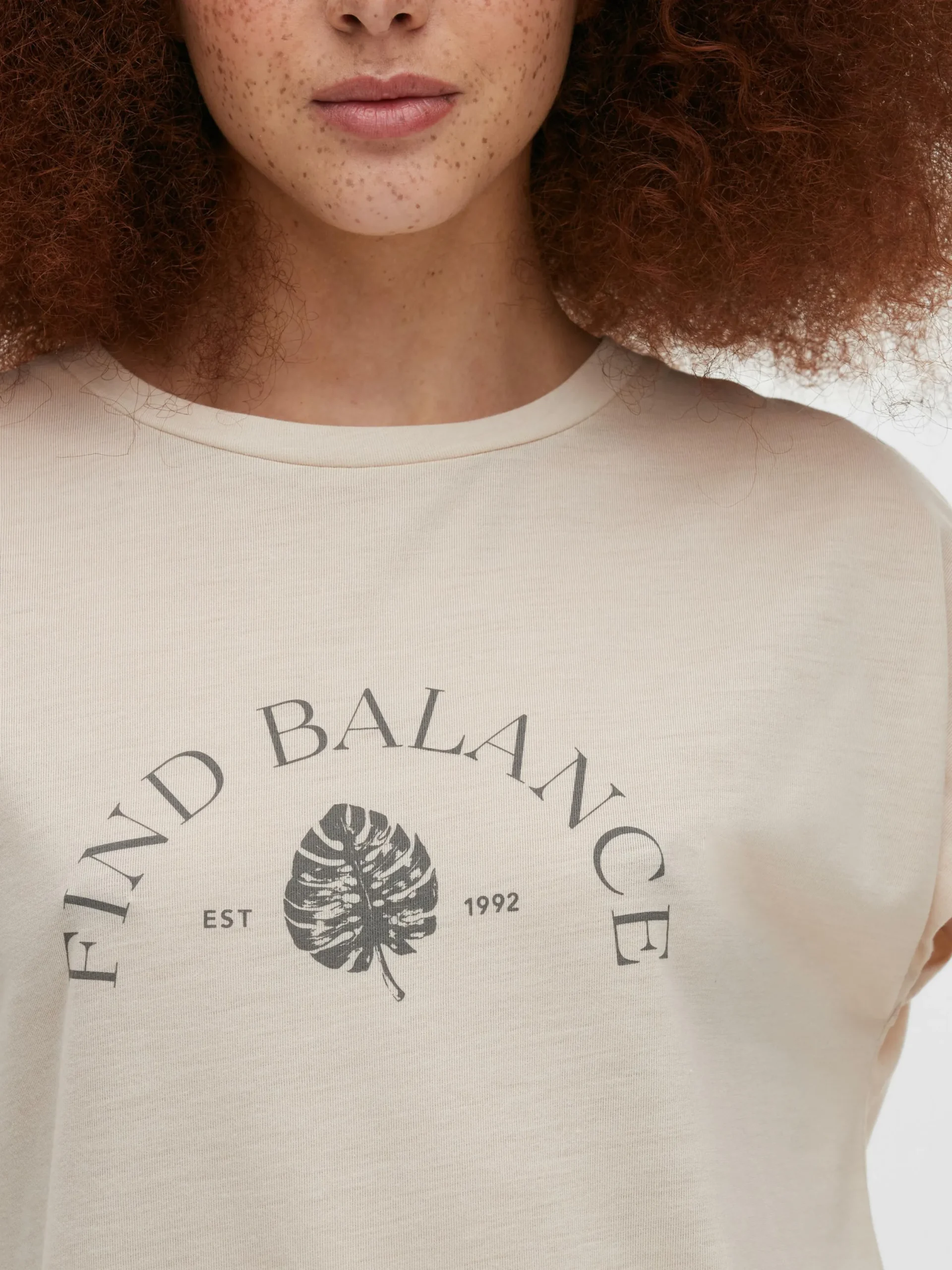 Hauts Et T-Shirts|Primark T-shirt Long Imprimé à Manches Courtes Naturel