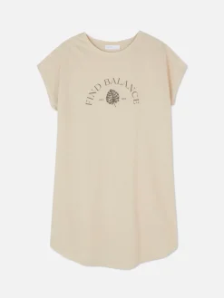 Hauts Et T-Shirts|Primark T-shirt Long Imprimé à Manches Courtes Naturel