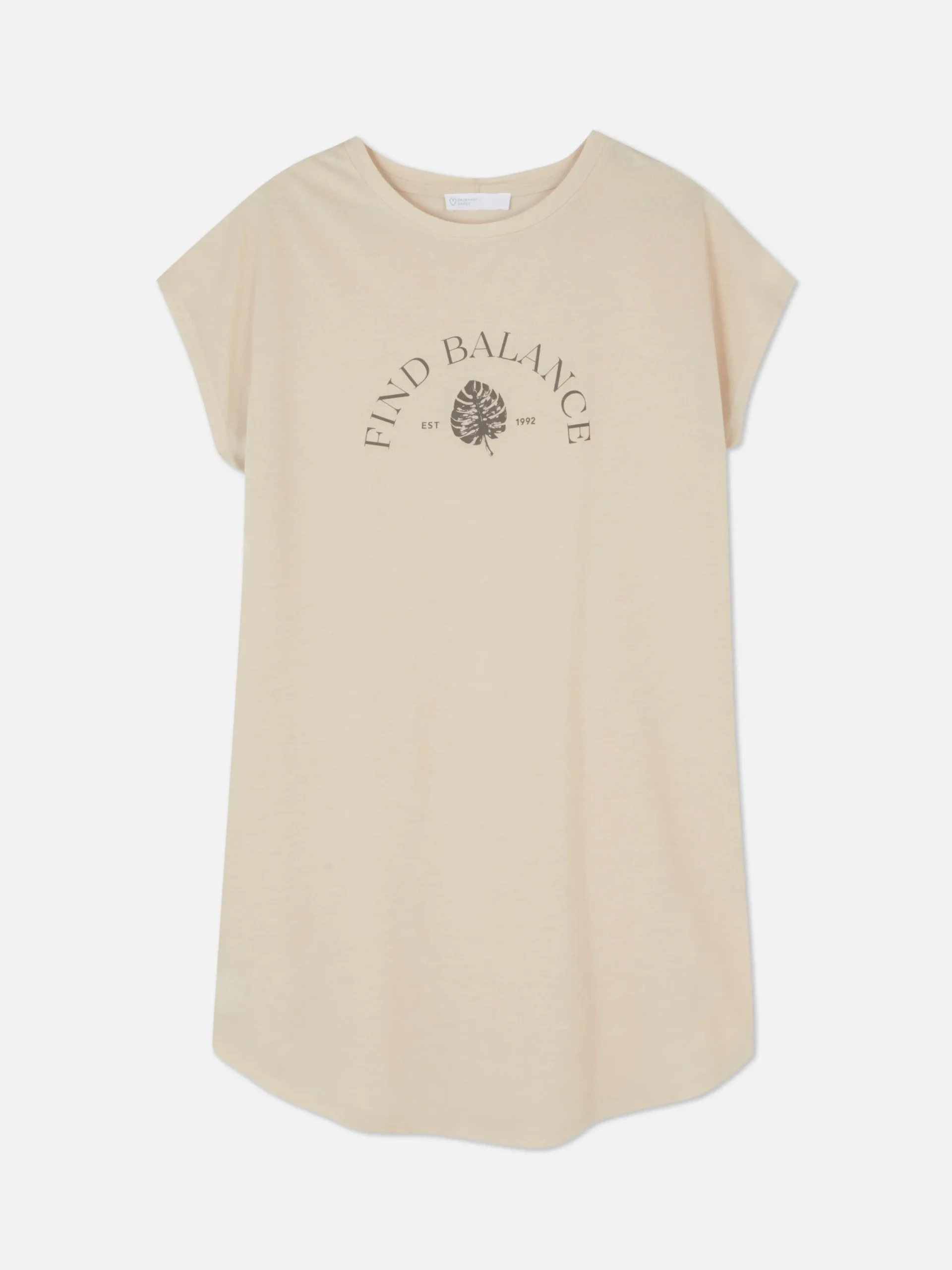 Hauts Et T-Shirts|Primark T-shirt Long Imprimé à Manches Courtes Naturel