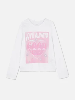 Hauts Et T-Shirts|Primark T-shirt Manches Longues à Imprimé Sur Le Buste Blanc