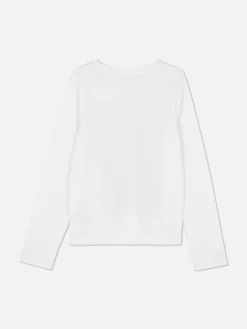 Hauts Et T-Shirts|Primark T-shirt Manches Longues à Imprimé Sur Le Buste Blanc