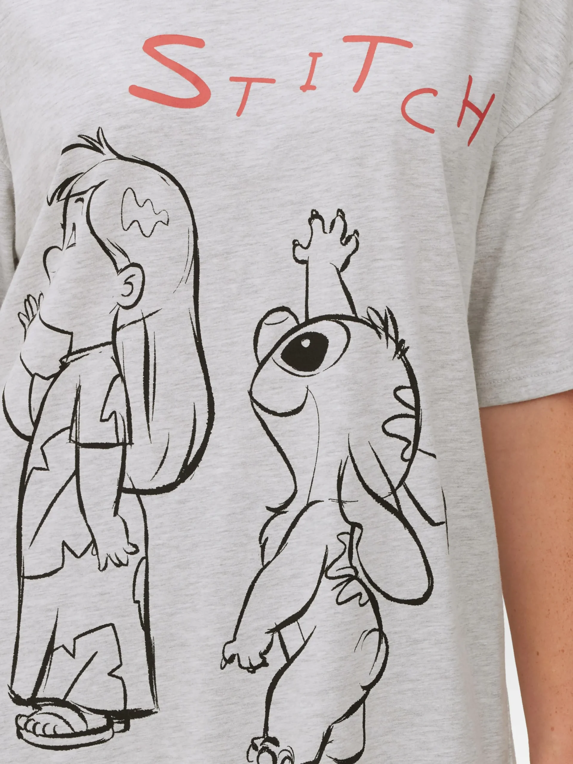 Hauts Et T-Shirts|Primark T-shirt Oversize Disney Lilo & Stitch Gris