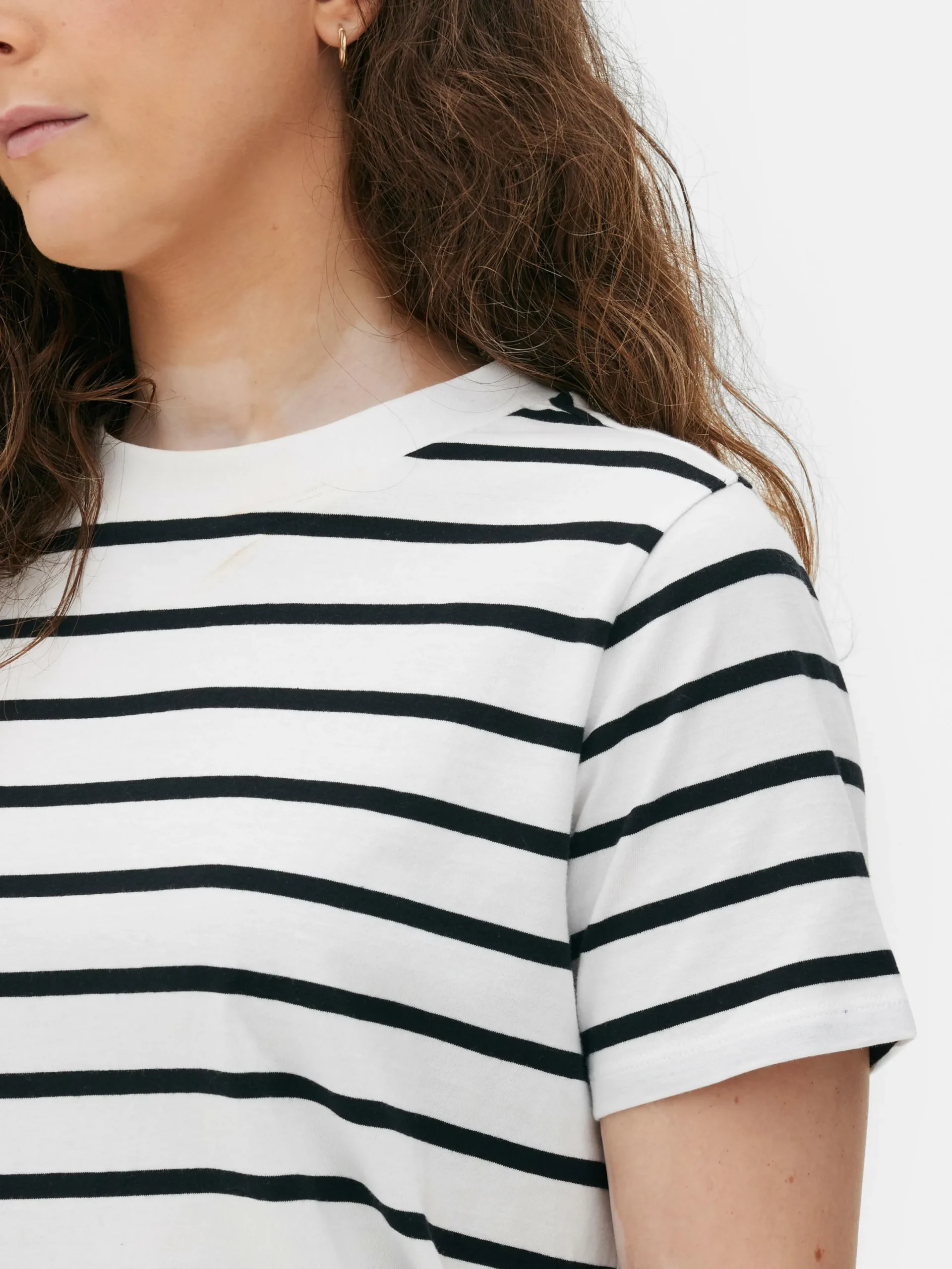 Hauts Et T-Shirts|Primark T-shirt Rayé à Col Ras-du-cou Noir/Blanc