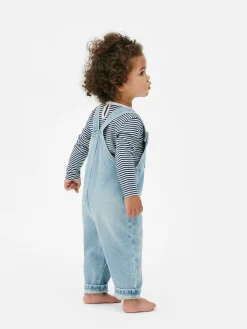 Ensembles Et Tenues|Primark T-shirt Rayé à Manches Longues Et Salopette En Denim Bleu moyen