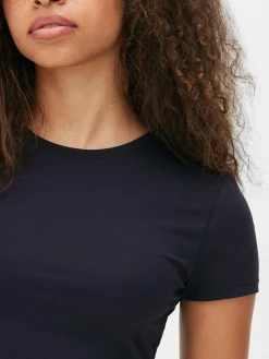 Hauts Et T-Shirts|Primark T-shirt Stretch à Col Ras-du-cou Bleu marine