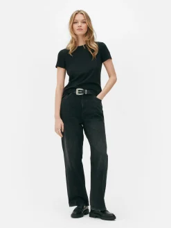 Hauts Et T-Shirts|Primark T-shirt Stretch à Manches Courtes Noir