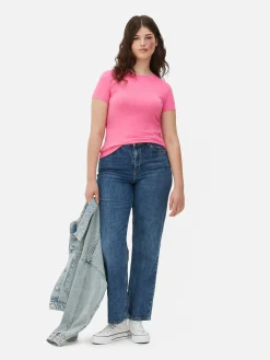 Hauts Et T-Shirts|Primark T-shirt Stretch à Manches Courtes Rose vif