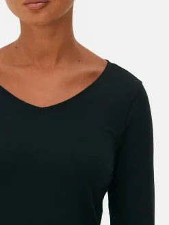 Hauts Et T-Shirts|Primark T-shirt Stretch à Manches Longues Noir