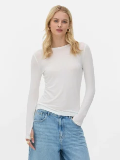 Hauts Et T-Shirts|Primark T-shirt Stretch à Manches Longues Rita Ora Ivoire