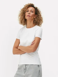 Hauts Et T-Shirts|Primark T-shirt Stretch Ras Du Cou Blanc