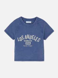 Hauts Et T-Shirts|Primark T-shirt Style Universitaire Los Angeles Bleu